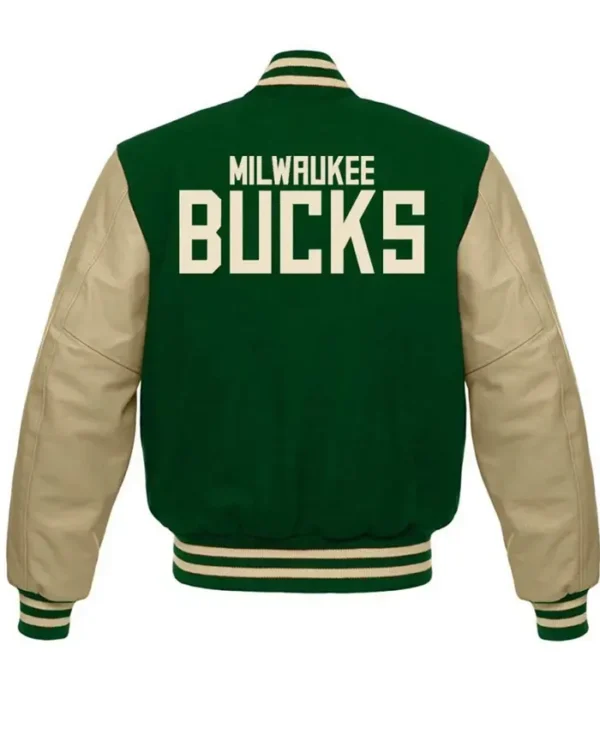 Milwaukee Bucks Green Beige Varsity Jacket