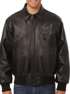 Milwaukee Bucks Leather Black Bomber Jacket