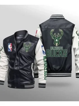 Milwaukee Bucks Leather Bomber Jacket 1