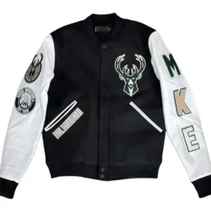 Milwaukee Bucks Letterman Black And White Jacket