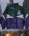 Milwaukee Bucks Purple And Green Bomber Leather Jacket 1