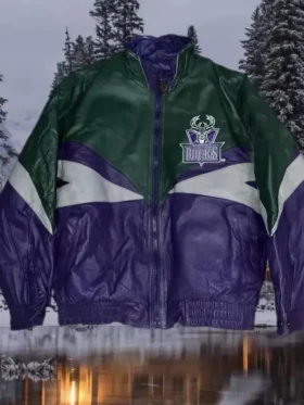 Milwaukee Bucks Purple And Green Bomber Leather Jacket 1