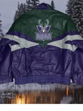 Milwaukee Bucks Purple Green Bomber Leather Jacket 1