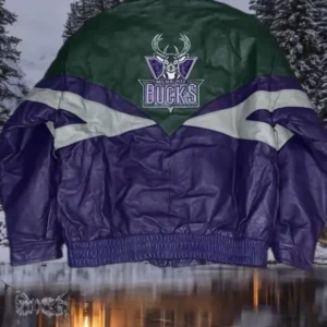 Milwaukee Bucks Purple Green Bomber Leather Jacket 1