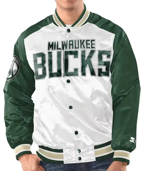 Milwaukee Bucks White And Green Renegade Satin Jacket
