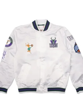 Milwaukee Bucks White Bomber Jacket