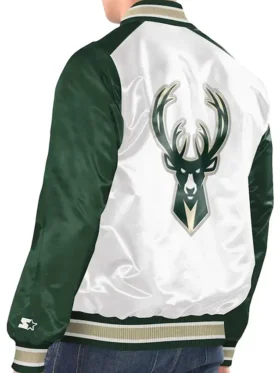 Milwaukee Bucks White Green Renegade Satin Jacket