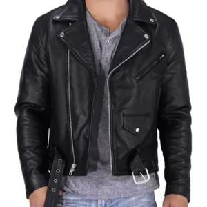 Motorcycle Mens Black Leather Biker Jacket Main