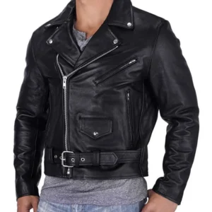 Motorcycle Mens Black Leather Biker Jacket Style