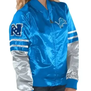 NFL Detroit Lions Tie Breaker Blue Satin Varsity Jacket