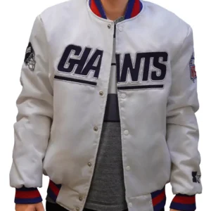 NFL New York Giants White Satin Varsity Jacket