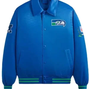 Naomi Seattle Seahawks Merriam Blue Satin Varsity Jacket