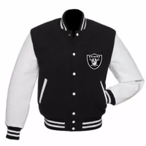 Nathen Las Vegas Raiders Black and White Varsity Jacket