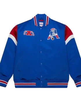New England Patriots Full Snap Blue Satin Varsity Jacket