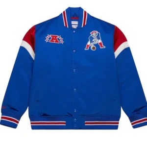 New England Patriots Full Snap Blue Satin Varsity Jacket