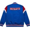 New England Patriots Full Snap Blue Satin Varsity Jacket For Men
