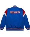 New England Patriots Full Snap Blue Satin Varsity Jacket For Men