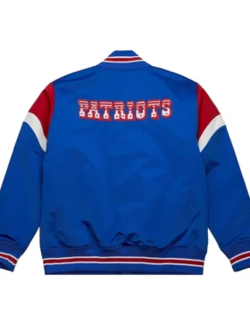 New England Patriots Full Snap Blue Satin Varsity Jacket For Men