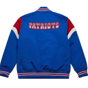 New England Patriots Full Snap Blue Satin Varsity Jacket For Men