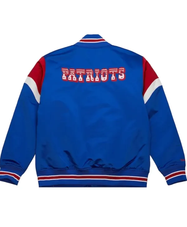 New England Patriots Full Snap Blue Satin Varsity Jacket For Men