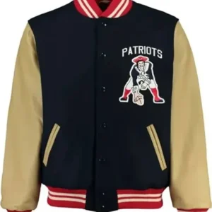 New England Patriots Miriam Blue And Khaki Varsity Jacket