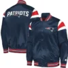 New England Patriots Navy Full Snap Satin Varsity Jacket
