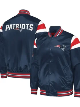 New England Patriots Navy Full Snap Satin Varsity Jacket