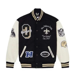 New Orleans Saints Ovo Black and White Wool Varsity Jacket