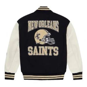New Orleans Saints Ovo Black and White Wool Varsity Jacket Back