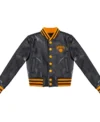 New York Knicks Black And Orange Leather Varsity Jacket