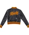 New York Knicks Black And Orange Leather Varsity Jacket Back