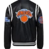 New York Knicks Black Leather Jacket Back