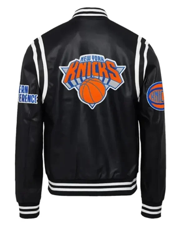 New York Knicks Black Leather Jacket Back