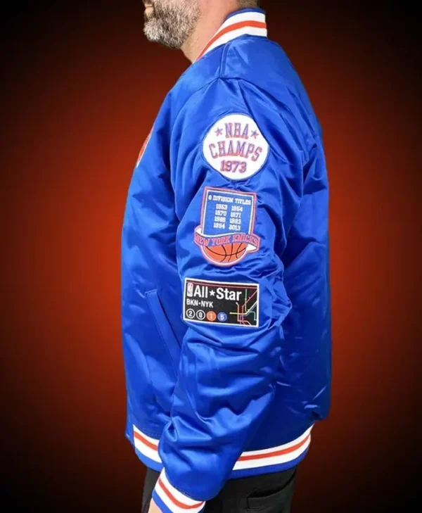 New York Knicks Blue Bomber Jacket Left Side