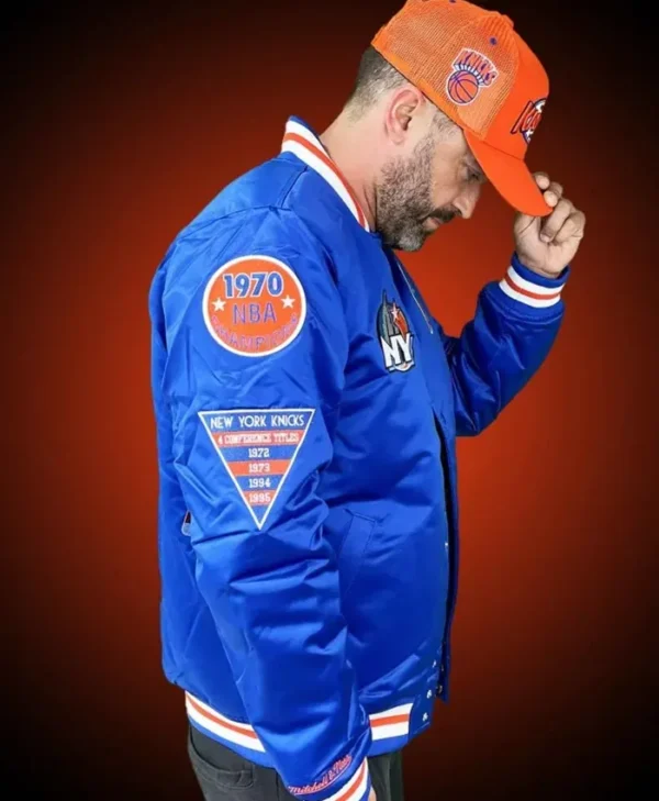 New York Knicks Blue Bomber Jacket Side