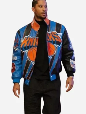 New York Knicks Leather Varsity Jacket 2
