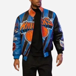 New York Knicks Leather Varsity Jacket 2