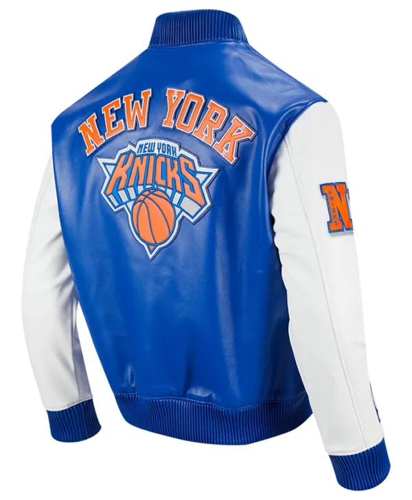New York Knicks Leather Varsity Jacket Back