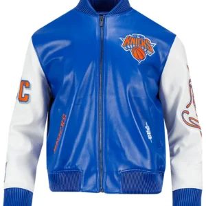 New York Knicks Leather Varsity Jacket Front