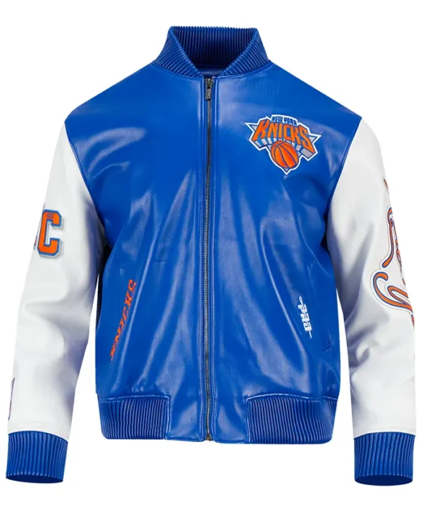 New York Knicks Leather Varsity Jacket Front