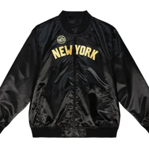 New York Knicks Satin Black Varsity Jacket