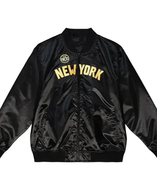 New York Knicks Satin Black Varsity Jacket