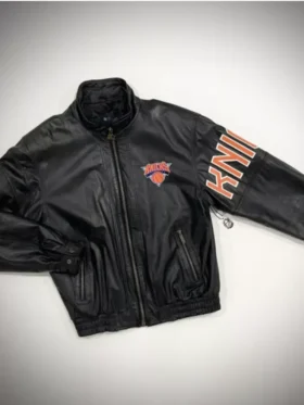 New York Knicks Satin Orange Varsity Jacket 1