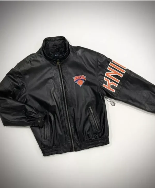 New York Knicks Satin Orange Varsity Jacket 1