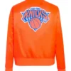 New York Knicks Satin Orange Varsity Jacket Back