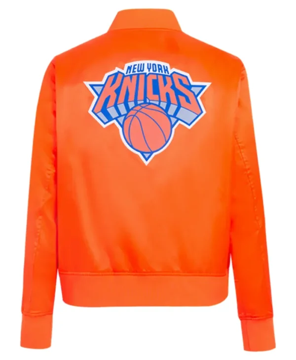 New York Knicks Satin Orange Varsity Jacket Back
