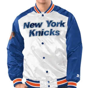 New York Knicks White And Blue Bomber Jacket