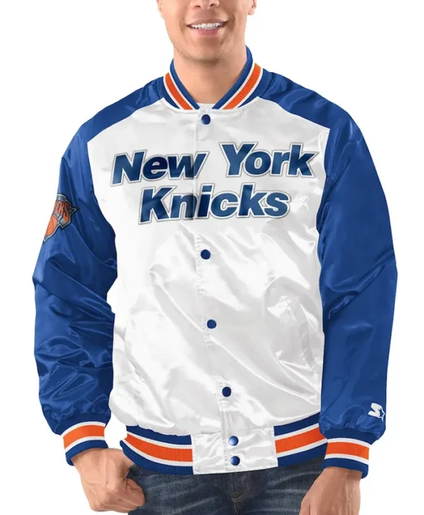 New York Knicks White And Blue Bomber Jacket