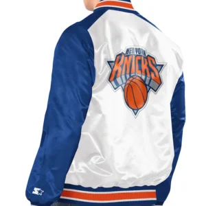 New York Knicks White And Blue Bomber Jacket Side