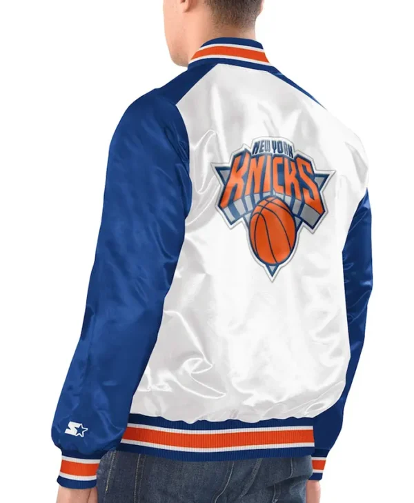 New York Knicks White And Blue Bomber Jacket Side
